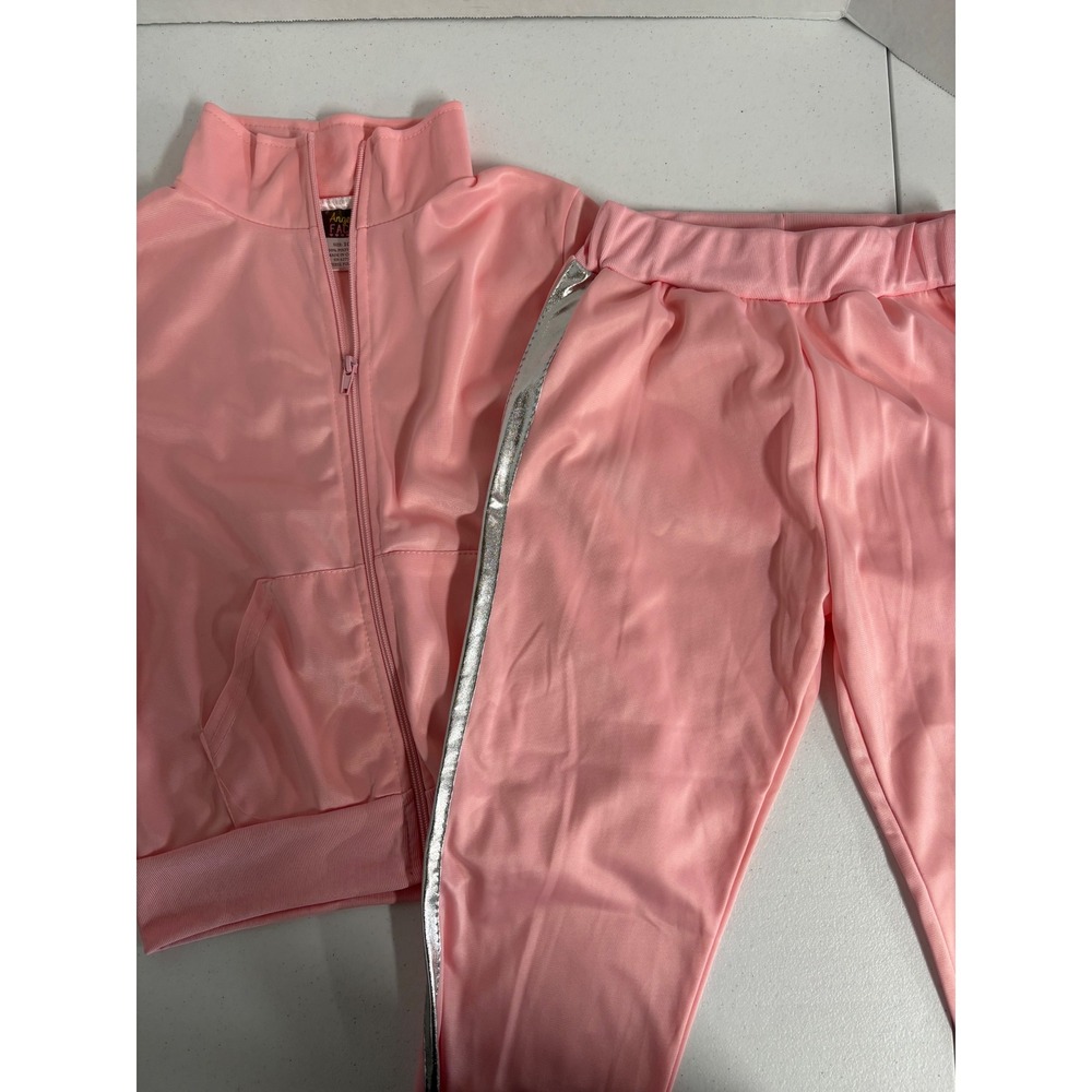 Angel Face Girls Pink Track Suit Set Size 10 Silver Stripe Zip Jacket NEW